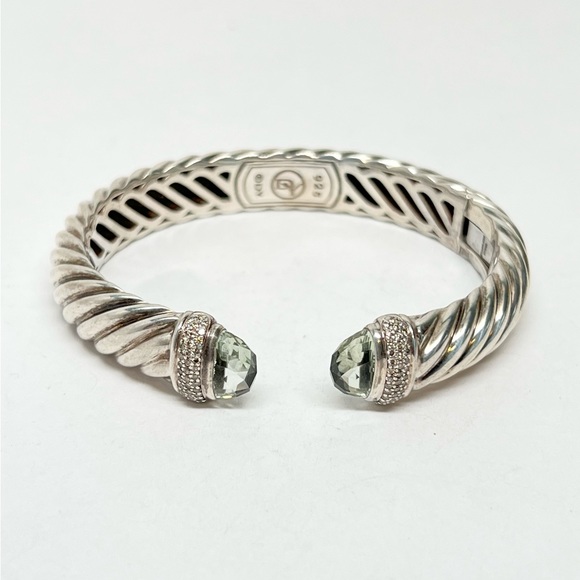 David Yurman 10mm Waverly Praisiolite Diamond Cuff Bracelet .925 - Picture 3 of 10